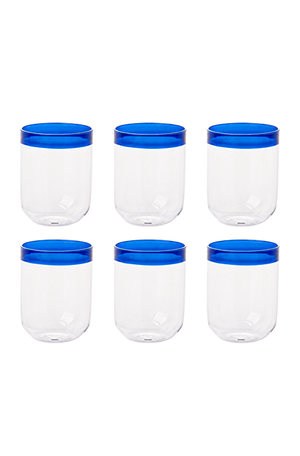 Conjunto de Copos com Detalhe Azul em Vidro Borossilicato 480ml 6 Peças