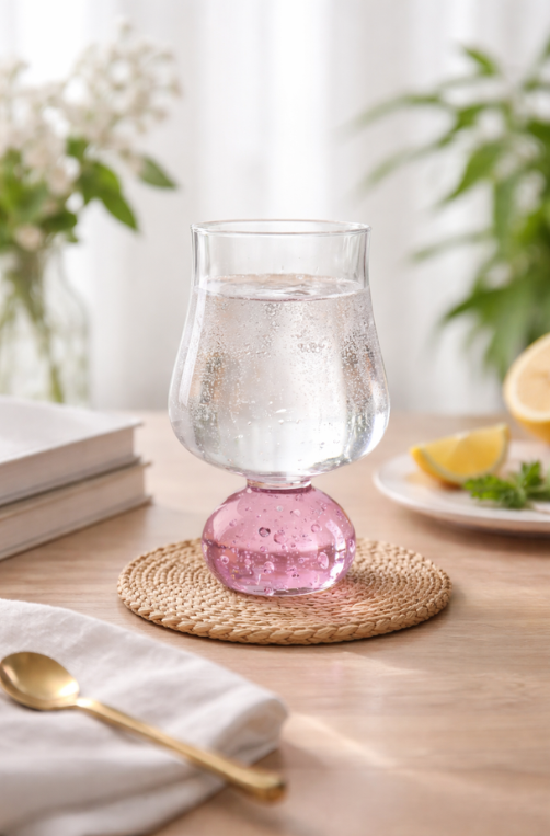 Conjunto de 6 Copos em Vidro Bubble Rosa 440ml