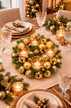 Centro de Mesa Coroa Avento Natalino Dourado 25cm