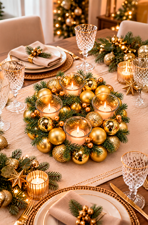 Centro de Mesa Coroa Avento Natalino Dourado 25cm