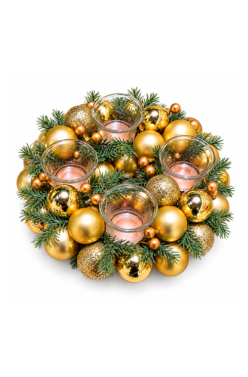Centro de Mesa Coroa Avento Natalino Dourado 25cm