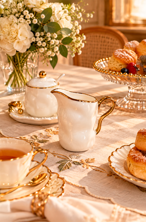Cremeira Branco com Esfera dourada em Porcelana
