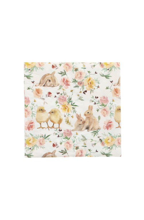 Guardanapo de Papel Decorativo de Páscoa Floral com Coelhos e Pintinhos 20 Folhas