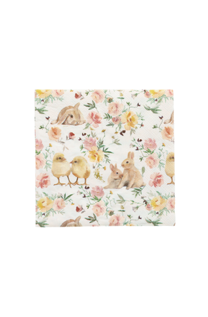 Guardanapo de Papel Decorativo de Páscoa Floral com Coelhos e Pintinhos 20 Folhas