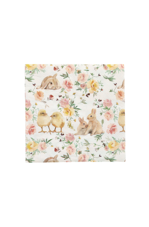 Guardanapo de Papel Decorativo de Páscoa Floral com Coelhos e Pintinhos 20 Folhas