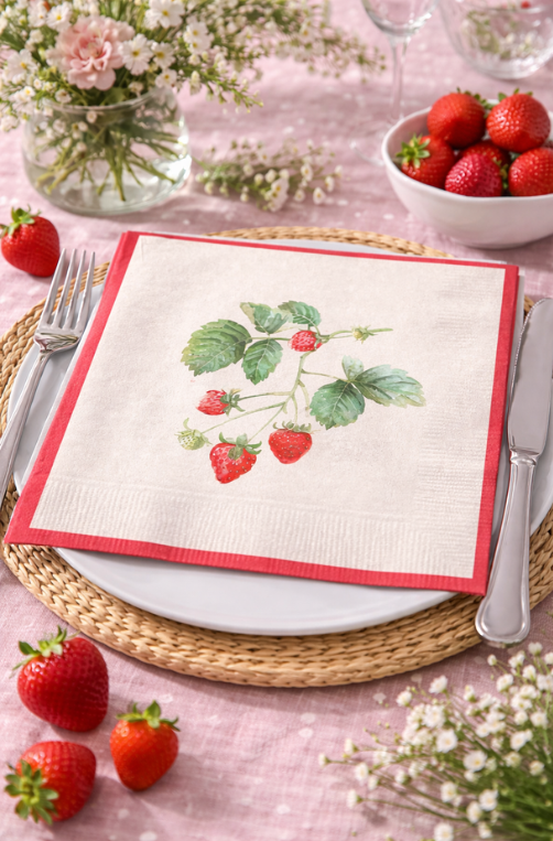 Guardanapo de Papel Decorativo com Estampa de Morangos 20 Folhas