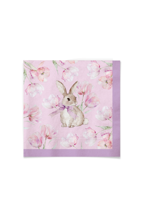Guardanapo de Papel Decorativo de Páscoa com Coelho e Flores Rosas 20 Folhas