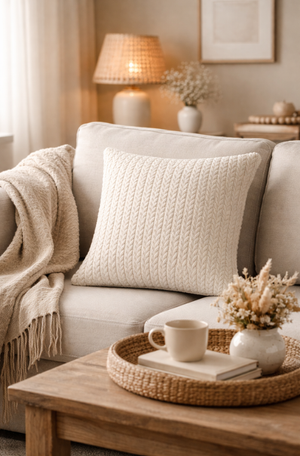 Almofada Tricô Trama Trançada Natural