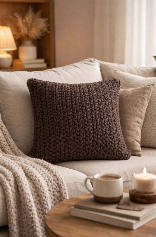 Almofada Tricô Trama Trançada Mocha Mousse