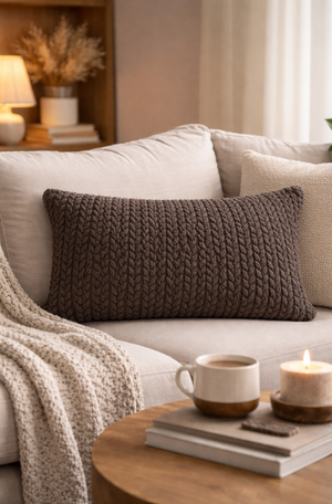 Almofada Tricô Trama Trançada de Apoio Mocha Mousse