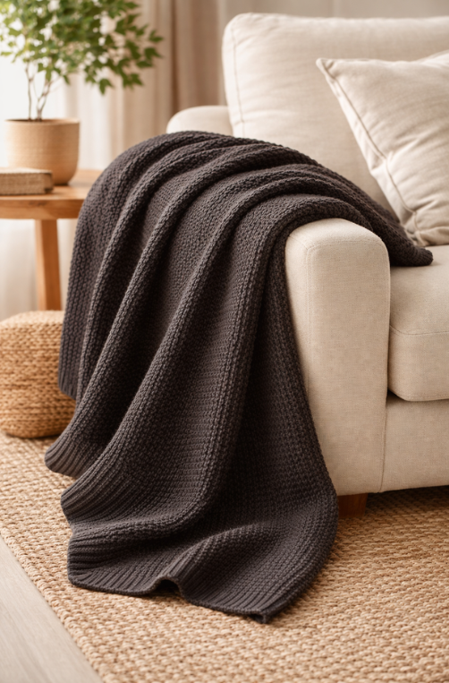 Manta Peseira Tricô Lisa Mocha Mousse 2,20x0,90