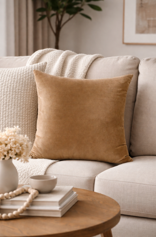 Almofada de Veludo Soft Liso Mel