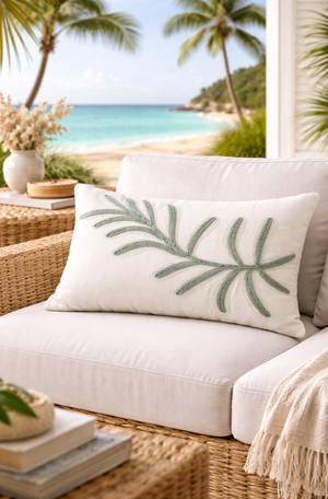 Almofada de Sarja Boucle e Cadarço Leaf