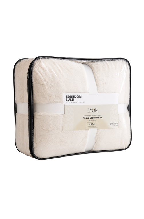 Edredom Lush Casal Efeito Pele de Coelho Off White Microfibra em Poliéster