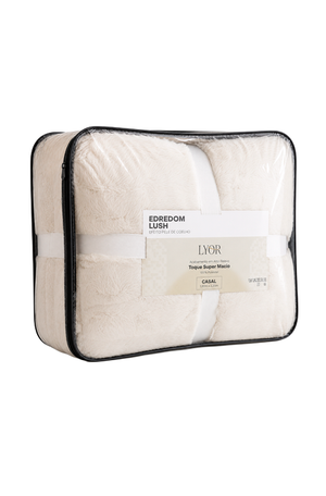 Edredom Lush Casal Efeito Pele de Coelho Off White Microfibra em Poliéster