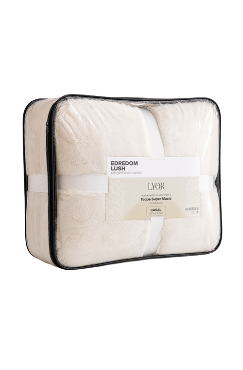 Edredom Lush Casal Efeito Pele de Coelho Off White Microfibra em Poliéster
