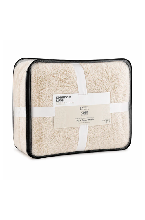 Edredom Lush King Efeito Pele de Coelho Off White Microfibra em Poliéster