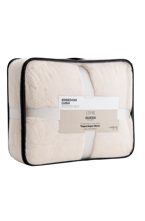 Edredom Lush Queen Efeito Pele de Coelho Off White Microfibra em Poliéster