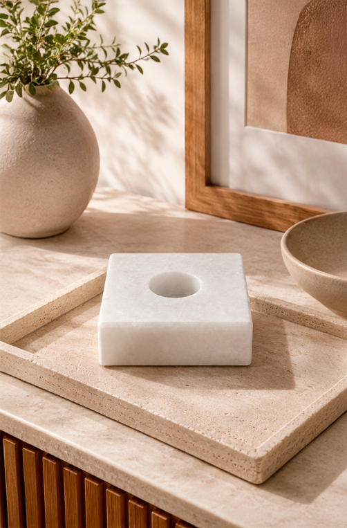 Enfeite Bloco de Vela em Mármore Branco 2cm