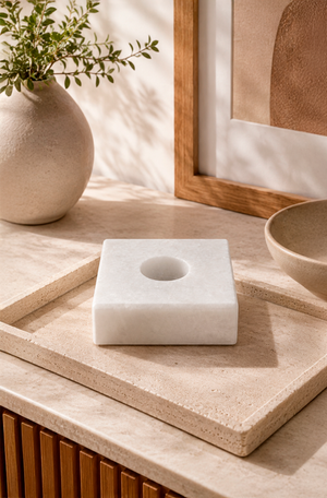Enfeite Bloco de Vela em Mármore Branco 2cm