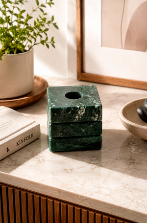 Enfeite Bloco de Vela em Mármore Verde 6cm