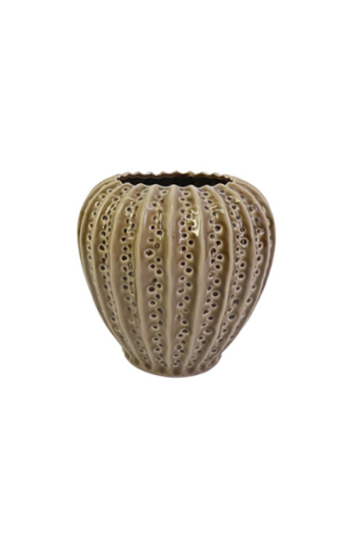 Vaso Redondo Algas Cinza em Cerâmica