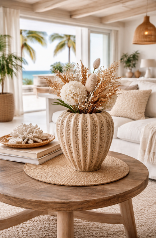 Vaso Redondo Algas Cinza em Cerâmica