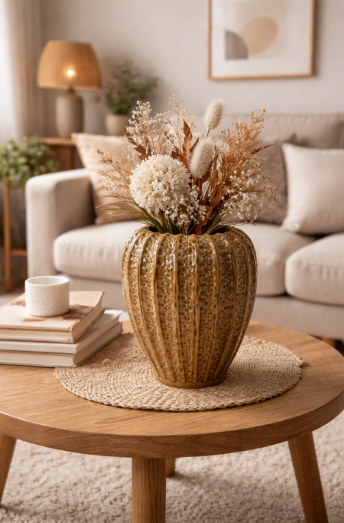 Vaso Redondo Slim Algas Caramelo em Cerâmica