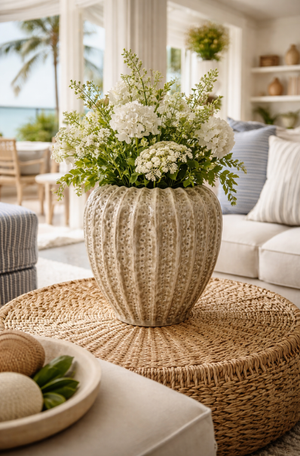 Vaso Redondo Slim Algas Cinza em Cerâmica