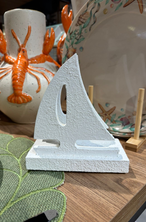 Porta Guardanapo Barco Branco em Madeira