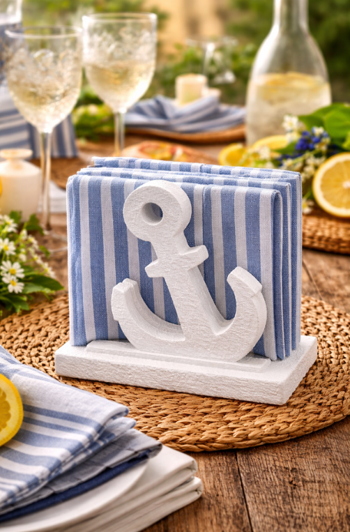 Porta Guardanapo Âncora Branca em Madeira