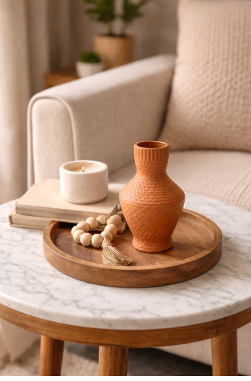 Vaso Triangular em Cerâmica Texturizado em Escamas de Peixe Caramelo