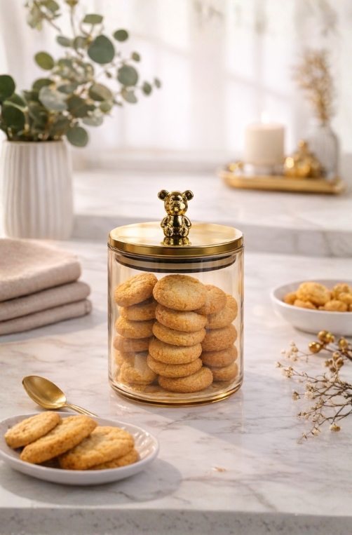 Pote Pequeno de Vidro Âmbar com Urso Dourado
