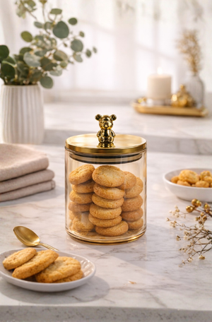 Pote Pequeno de Vidro Âmbar com Urso Dourado