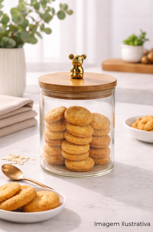 Pote Pequeno de Vidro Canelado com Urso Dourado