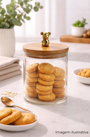 Pote Pequeno de Vidro Canelado com Urso Dourado