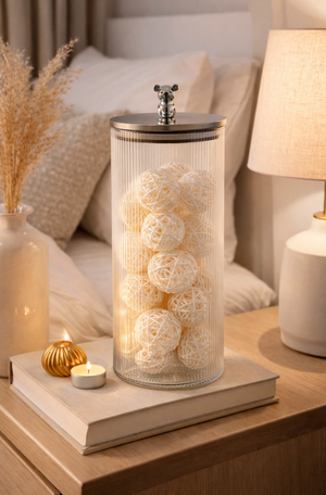 Pote em Vidro Canelado com Tampa e Urso Prata