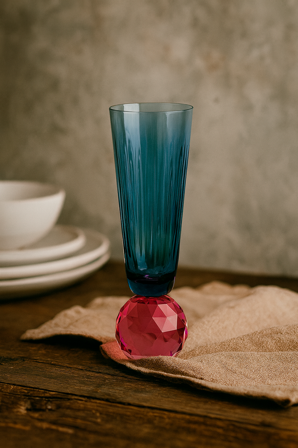 Taça de Champanhe em Vidro Epcot Fumê e Rosa