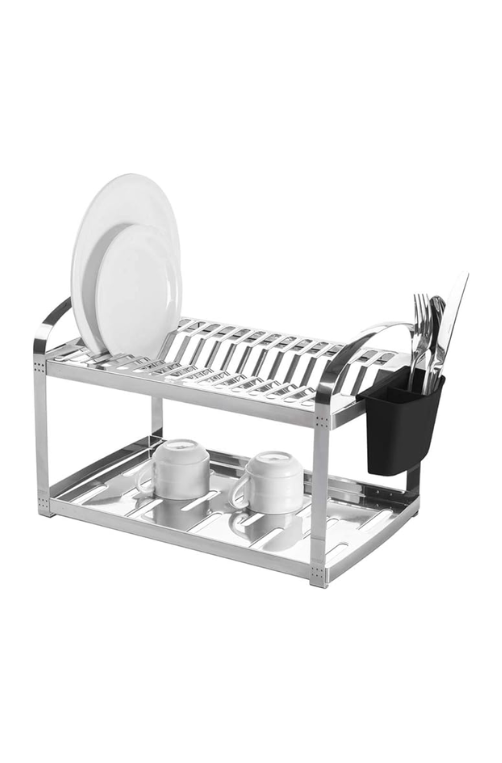 Escorredor Suprema de 16 Pratos em Aço Inox com Porta Talheres em Plástico