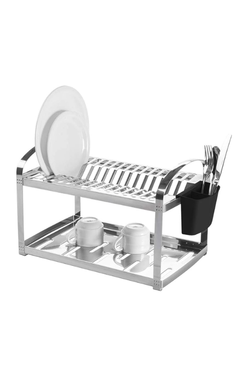 Escorredor Suprema de 16 Pratos em Aço Inox com Porta Talheres em Plástico