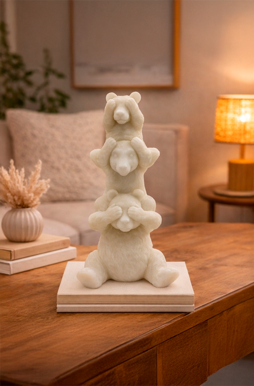 Escultura com 3 Ursos Ouvir Ver Silenciar em Marmore