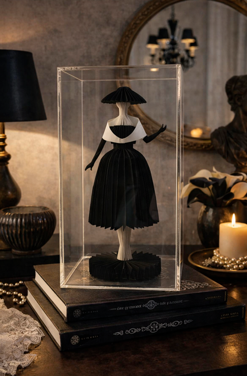 Escultura Decorativa Dior Fashion de Papel em Caixa de Acrílico