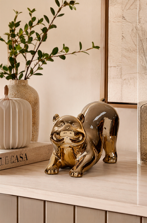 Escultura Decorativa de Urso Dourado em Cerâmica 6,5cm