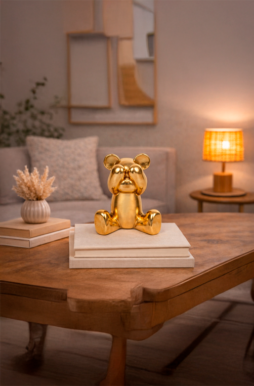 Escultura Toy Art Não Vejo Dourado em Resina