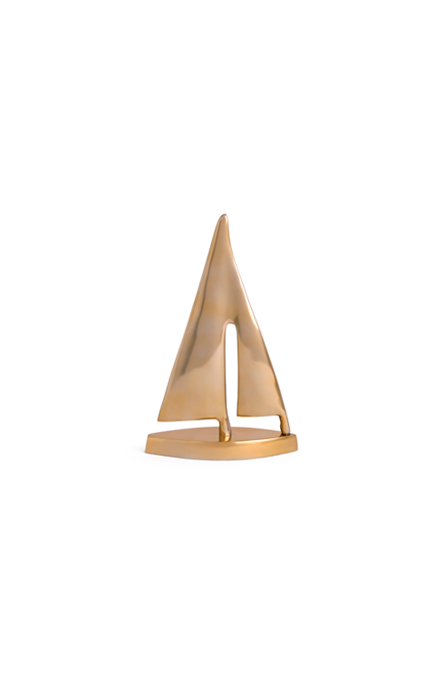 Escultura Decorativa de Barco Dourado em Metal