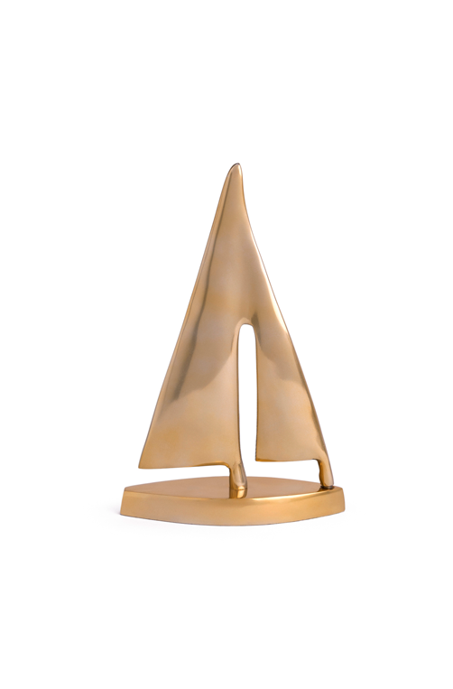Escultura Decorativa de Barco Dourado em Metal 45cm