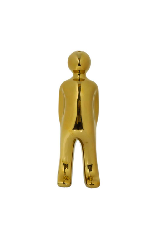 Escultura Decorativa de Boneco Dourado em Cerâmica 40cm