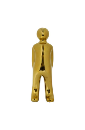 Escultura Decorativa de Boneco Dourado em Cerâmica 40cm