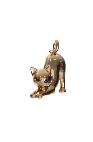 Escultura Decorativa de Gato Dourado em Cerâmica 11,5cm