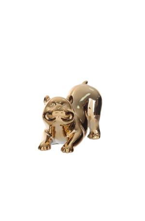 Escultura Decorativa de Urso Dourado em Cerâmica 6,5cm